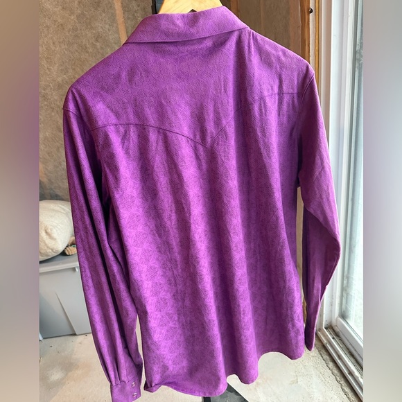 Wrangler Pearl Snap Suede Western Button Up Shirt Size Large Purple Pattern - Picture 9 of 10